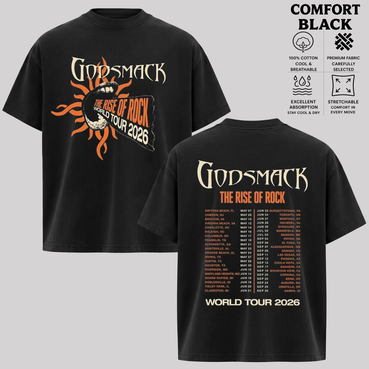 Godsmack The Rise of Rock Tour 2026 T-Shirt & Hoodie