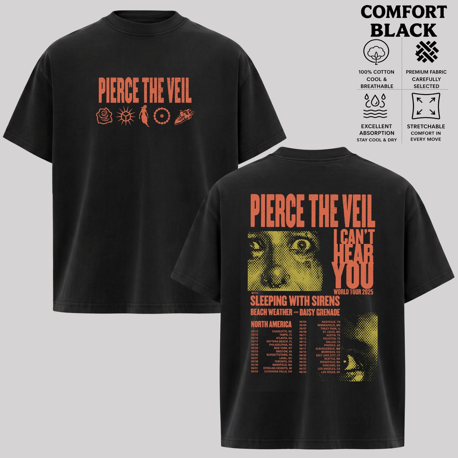 Pierce the Veil I Can't Hear You Tour Graphic T-Shirt & Hoodie