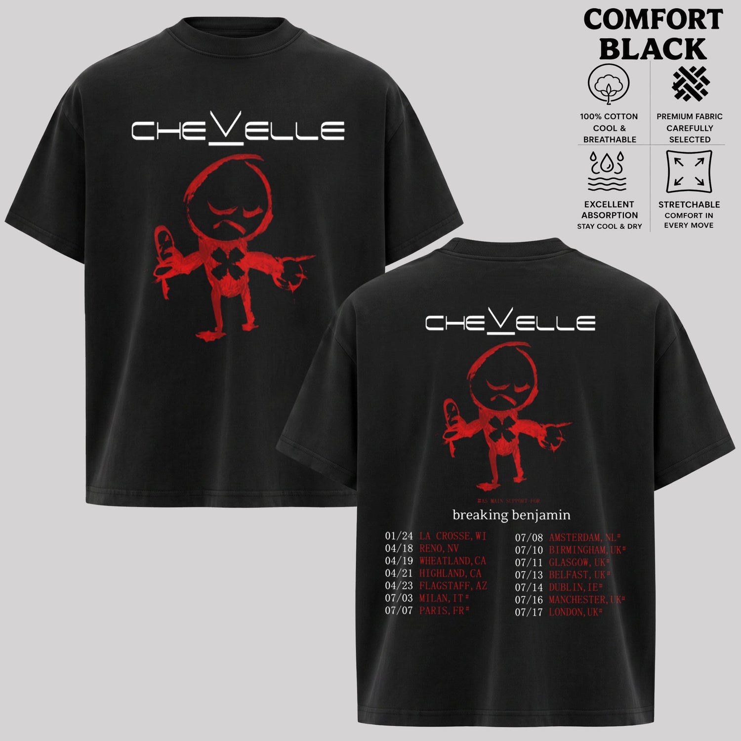 Chevelle Breaking Benjamin Tour Graphic T-Shirt & Hoodie