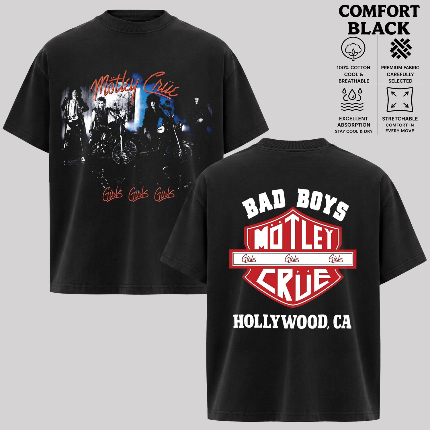 Vintage Motley Crue Bad Boys Rock T-Shirt, Hollywood CA & Hoodie